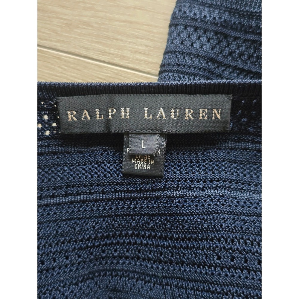 Ralph Lauren Black Label Navy Open Front Textured Knit Cardigan Size L